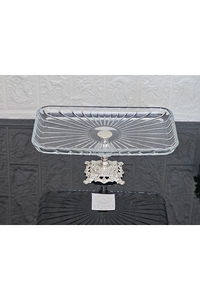 atabey home collection طبق قارب فضي مخطط من Pasabahce Elegance مع طبق تقديم - باتون 27 سم