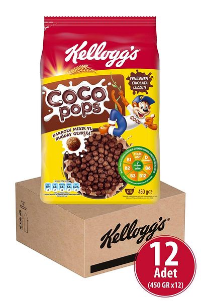 Kellogg's Coco Pops Balls 450 g X 12 Pieces, Contains Fiber, Iron and 7 Vitamins