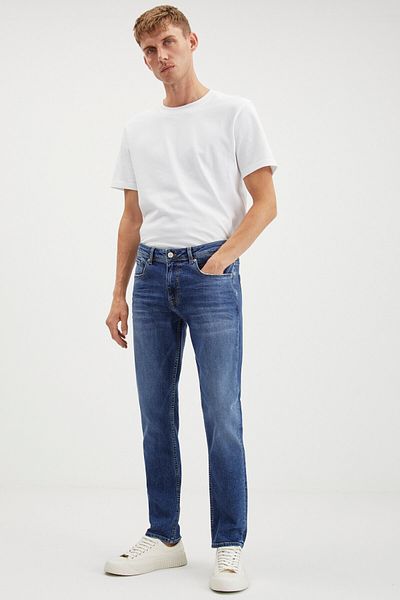 GRIMELANGE Blaue Jeans für Herren von Herman – dick strukturiert, hochelastisch, reguläre Passform