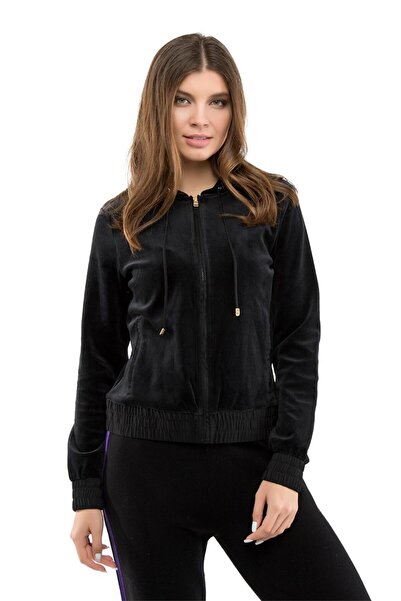 Escada Sport Sırt Detaylı Kapüşonlu Fermuarlı Kadife Pamuklu Sweatshirt