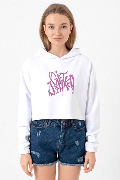 Tshirthane Arcane Get Jinxed White Optical Women's Crop Hoodie