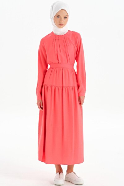 Tuğba Kesik Detaylı Büzgülü Etek - Mercan