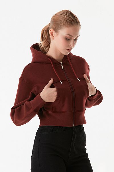 Fulla Moda Hanorac crop cu glugă de bază cu 3 fire