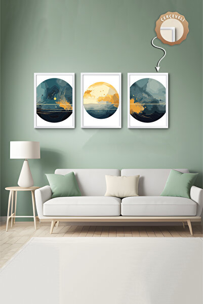 wudie Pictură decorativă din 3 piese, cu cadru din lemn, pictură abstractă, p...