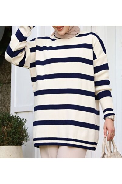 Vaniza Standard Size Striped Long Sleeve Knitwear Tunic