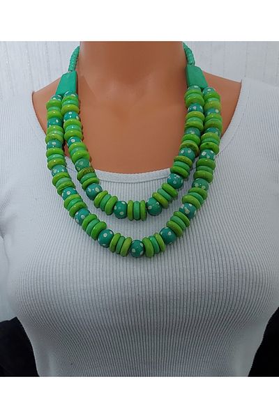Virgo Green Ceramic Necklace - Double Coiled Design