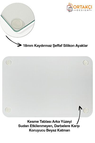 Ortakçı Design Vegan Desenli Cam Kesme Tahtası - Cam Kesme Tablası | 20cm X 30cm