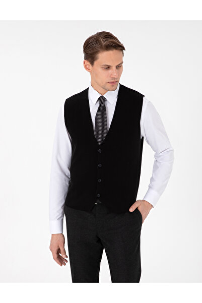 Pierre Cardin Siyah Slim Fit V Yaka Triko Yelek 50300522-VR046