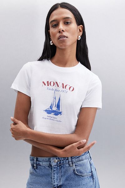 GRIMELANGE T-Shirt ROBYN White Crop - Γυναικείο 100% βαμβάκι