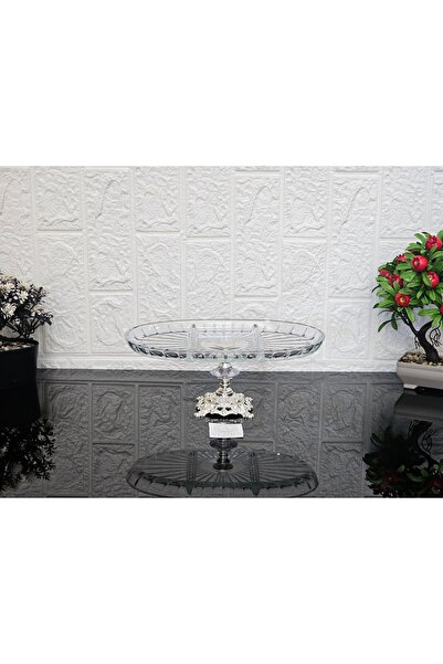 atabey home collection Elegance Pasabahce Striped Silver Casting Plate with Standing Presentation Compartment Oval & Serving Plate 27cm