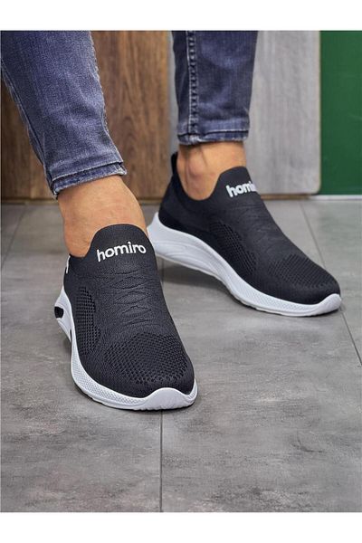 homiro Black and White Laceless Knitwear Sports Shoes