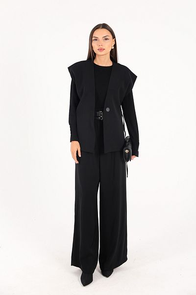 Melike Tatar Black Crepe Vest 32-2244