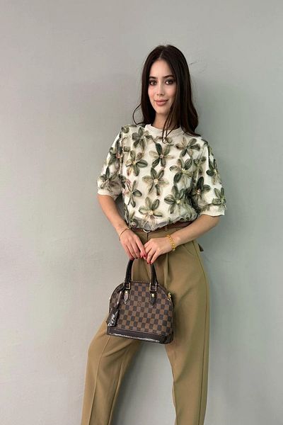 Cistern İstanbul Women's Green Daisy Tulle Embroidery Detailed Knitwear Sweater
