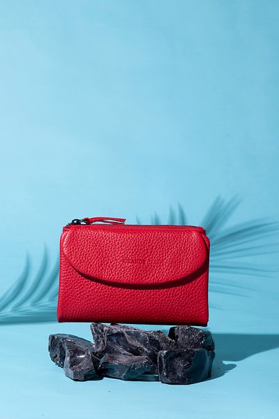 Grande 2813 Model Medium Size Red Genuine Leather Women's Wallet - Flother