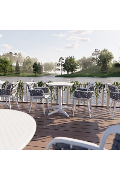 Bintaş Mobilya 2 Kişilik Beyaz Gövde Bej Örgülü Dış Mekan Bahçe Kafe Masa San...