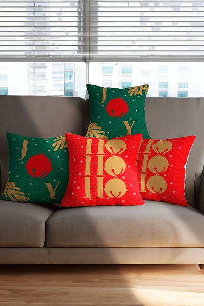 Artvibe New Year's Ho Ho Ho Ho New Year's Merry Christmas 4-Piece Throw Pillow Cover Set