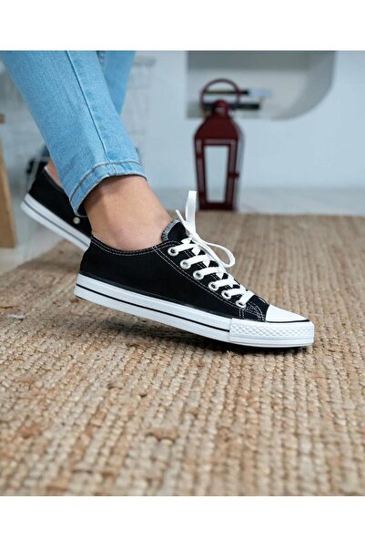 homiro Unisex černé plátěné nízké boty - šněrovací