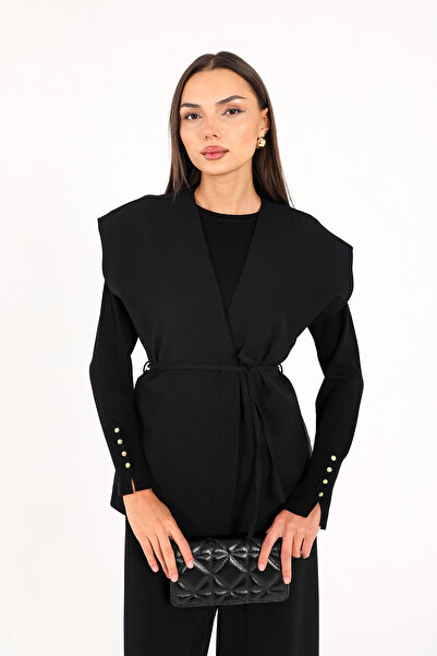 Melike Tatar Black Crepe Vest 32-2244