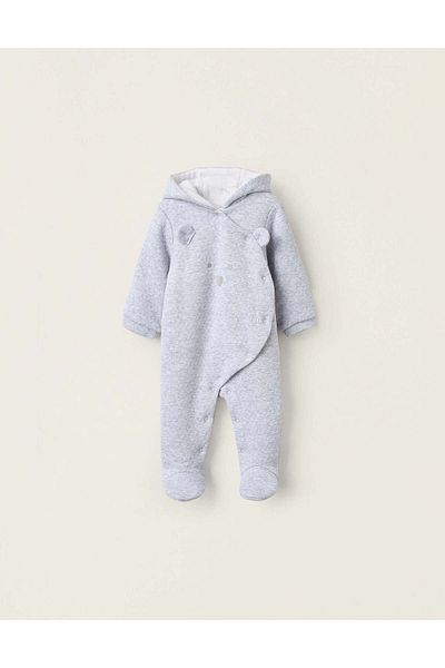 Ziddy PADDED HOODED SLEEPSUIT FOR NEWBORNS 'BEAR', GREY
