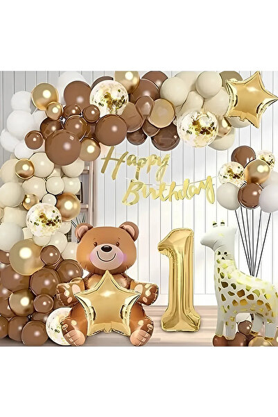 Ezgi Party Store Σετ πάρτι με μπαλόνια για τα γενέθλια με θέμα τα ζώα για 1 έτος
