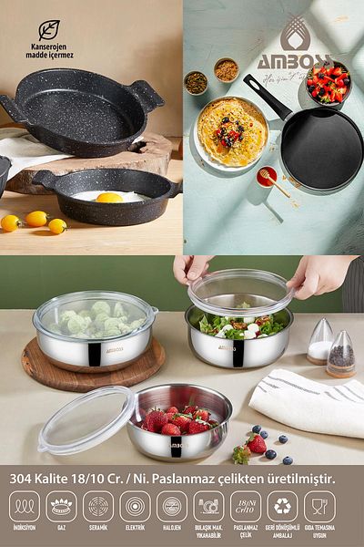 Amboss 9 Pieces Siesta Stainless Steel Storage Container Sahan Set & Crepe Pan