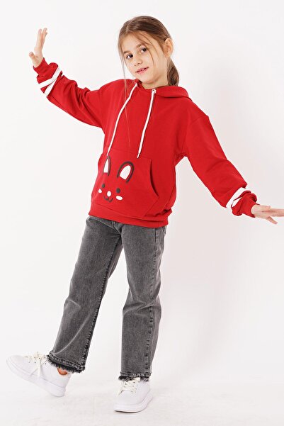 zepkids Hooded Long Sleeve Red Color Girl's Sweatshirt