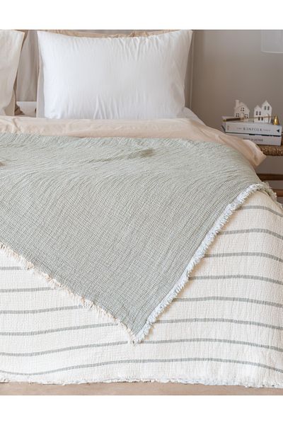 Lux Touch Alaçatı Green 100% قطن موسلين غطاء سرير مزدوج مملوء بالألياف الناعمة مقاس 230x250 سم