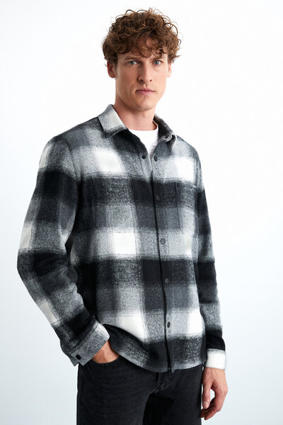 GRIMELANGE Sagan Erkek Pamuk-polyester Gömlek Yaka Relaxed Oduncu Siyah Gömlek