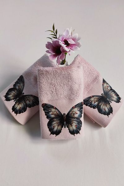 Sevim Digital Printed Kitchen Towel Set of 3 - Butterfly Pattern Bamboo Hand Towel, Extra Soft Powder