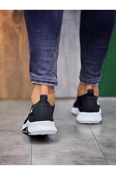 homiro Bağcıksız Triko Spor Ayakkabı-Siyah-Beyaz