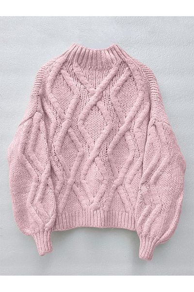 Modamorfo Half Throat Balloon Sleeve Winter Sweater -Powder