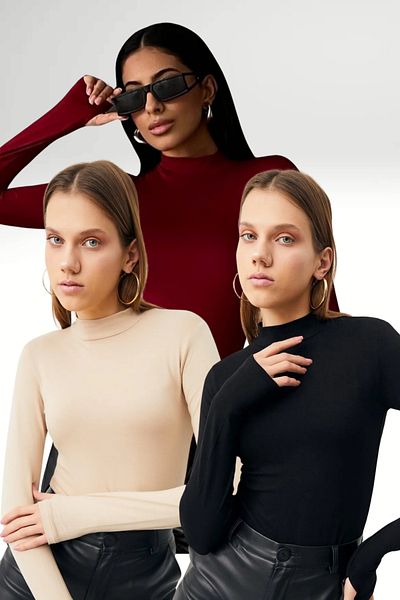 Bipantolon Γυναικείο Κρεμ Claret Red Black 3-Pece Body με λεπτομέρεια στα δάχτυλα