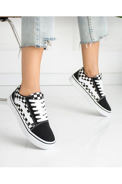 homiro Pantofi sport unisex cu șireturi în carouri negre