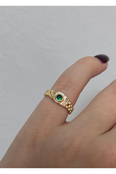 KİLİGİSTANBUL GOLD RENK YEŞİL TAŞLI KÜÇÜK PARMAK YÜZÜK