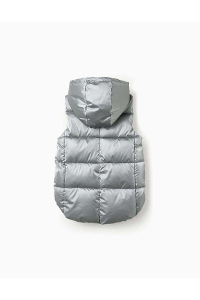 Ziddy LONG QUILTED HOODED GILET FOR GIRLS SILVER