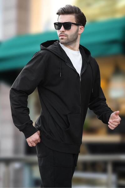 Madmext Siyah Kapüşonlu Fermuarlı Erkek Hırka 7070