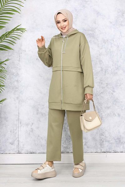 benguen Scuba Fabric Çağla Set - Chain Detailed 4566