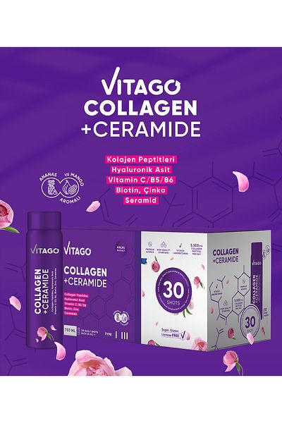 Vitago سيراميد كولاجين يحتوي على فيتامينات ومعادن من النوع 1-3 - 30x25 مل مكمل غذائي سائل