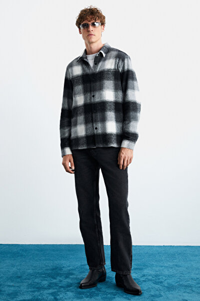 GRIMELANGE Sagan Erkek Pamuk-polyester Gömlek Yaka Relaxed Oduncu Siyah Gömlek