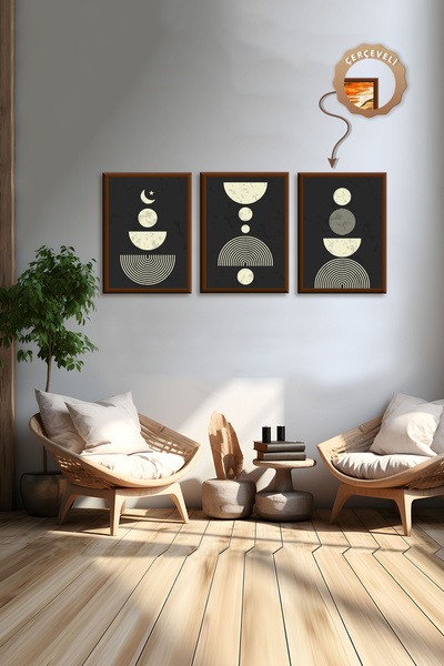 wudie Pictură decorativă din 3 piese, cu cadru din lemn, pictură abstractă, p...