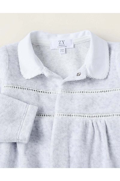 Ziddy VELOURS EMBROIDERED SLEEPSUIT FOR NEWBORN GIRLS, GREY/WHITE