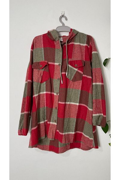 Sobe Hediyelik Plus Size Oversized Hooded Lumberjack Shirt Colored
