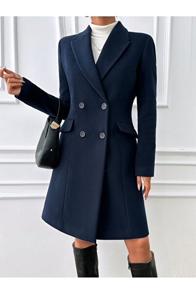 Female Clothing Lacivert Kruvaze Ceket Görünümlü Kaban