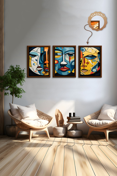 wudie Pictură decorativă din 3 piese, cu cadru din lemn, pictură abstractă, p...
