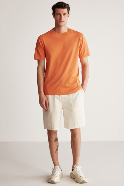 GRIMELANGE Rudy Men's 100% Organic Cotton Breathable Non-Interior Crew Neck Basic Orange T-Shirt