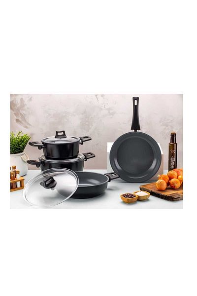 SAFLON Gray Ceramic Cookware Set - 7 Pieces Gourmet Smoked