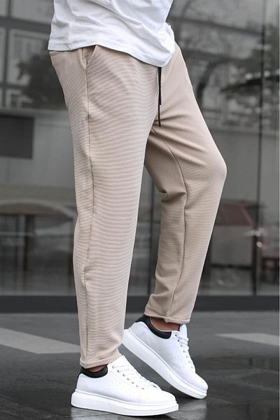 Madmext Ανδρικό παντελόνι μπεζ Basic Waffle Fabric 6509