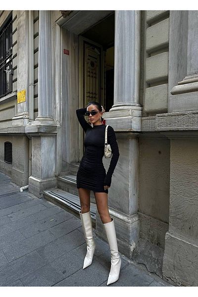 winmoda DRAPELI MINI ROCHIE /MINI ROCHIE CU MÂNECĂ ȘI LATERALE