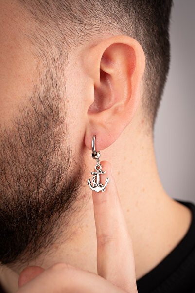 Piercing Market Steel & Silver Erkek Çelik Halka Sallantılı Çapa Küpe Paslanma Kararma Yapmaz