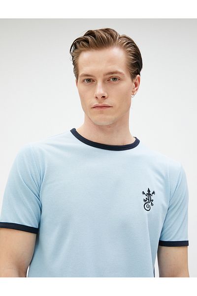 Koton Lizard Embroidered T-Shirt Crew Neck Short Slim Fit